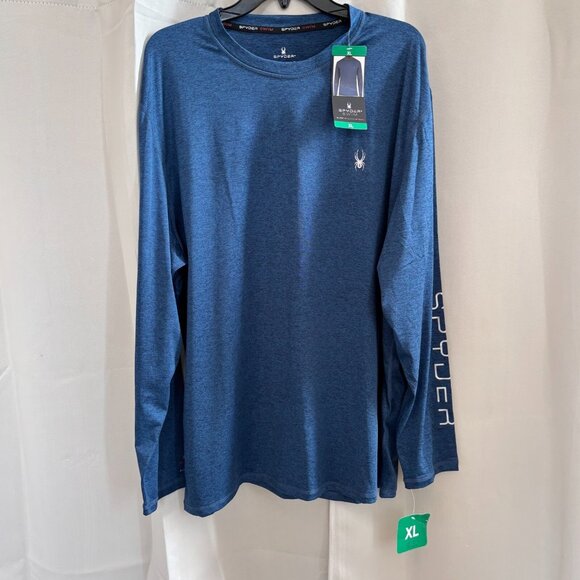 Spyder Mens Rash Guard Shirt XL Blue Long Sleeve Spellout Surf Beach NWT 18118